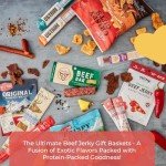 Beef Jerky Gift Baskets for Men - Healthy & Exotic Jerky Variety Pack w Meat Snacks, Pork Rinds, Venison, Chicken, Pork & Beef Sticks - Unique Dad Birthday Gifts, Great Gifts For Men Who Want Nothing