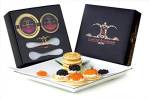 GUARANTEED OVERNIGHT! C&C Gourmet Caviar Gift Basket - 1oz Siberian Osetra - 2oz Fresh French Trout *FREE 2 Mother of Pearl Spoons*