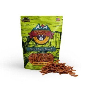 Wild Meadow Farms - Adventure Shreds Bison & Bacon Dog Treats, Soft & Thin Dog Treats for Training & Rewards, Grain-Free Snacks for Pets of All Breeds and Ages - 2.5 Ounce Pouch