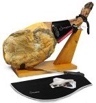 Iberico Ham (shoulder) Grass-fed Bone in from Spain + Ham Stand + Knife + Ham Cover + Ham Tongs - Jamon Iberico Pata Negra All Natural with Mediterranean Sea Salt