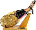 Iberico Ham (shoulder) Grass-fed Bone in from Spain + Ham Stand + Knife + Ham Cover + Ham Tongs - Jamon Iberico Pata Negra All Natural with Mediterranean Sea Salt