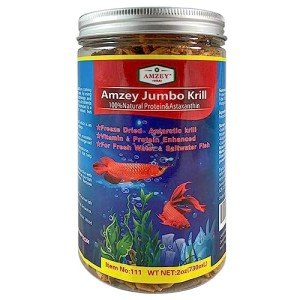 Amzey Freeze Jumbo Krill 2 oz(57 Grams) Jar, Dired Jumbo Shrimp Provide Essential Omega-3, Vitamin Enhancement. Super Food for Pets, Cat Food, Dog Food, Fresh and Salt Water Fish