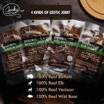 Jerky.com's Classic Exotic Jerky Variety Sampler Pack - Jerky Variety Pack with 4 Types of Jerky - Buffalo, Wild Boar, Venison Jerky, and Elk Jerky - Exotic snacks, High-protein, All-Natural, Keto Diet, No Added Preservatives (4 oz)
