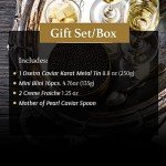 OLMA Osetra Caviar Gift Set - Includes 250g Metal Tin Osetra Fish Roe, Mini Blinis, Creme Fraiche & Mother of Pearl Serving Spoon - Rated Top Black Caviar in the World