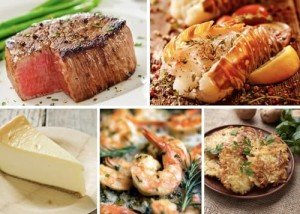 New York Steak & Seafood Gourmet Dinner for 2 - Jumbo Shrimp Appetizer for 2, Surf N' Turf Main Course of 2 6oz Fillet Mignons and 2 5oz Lobster Tails, 4 Potato Pancakes, 2 New York Mini Cheesecakes