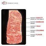 Nordic Catch - Grade A5 Japanese Wagyu Beef, New York Strip Steak Without Bone, Fresh Thick Cut, Two Portions of A5 Wagyu Steak, Skin-Packed 100% Authentic from Kagoshima Reserve - Great Gift, Ships Overnight (14oz)