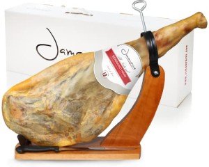Spanish Serrano Ham Bone in from Spain 15-17 lb with Ham Holder & Knife - Jamon Serrano - Jamón Serrano Español - Serrano Ham from Spain - Spanish Ham - Cured Ham (NO Nitrates or Nitrites)