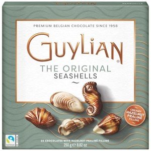 Belgian Chocolate Seashells, 22 Gourmet Hazelnut Praline Truffles by GuyLian, Assorted White, Milk, Dark Chocolate Candy Gift Box for Women and Men