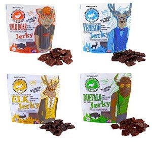 Pearson Ranch Wild Grass Fed Game Variety Pack of 4-2.1oz Bags - Venison, Elk, Buffalo, & Wild Boar - Gluten-Free, MSG-Free, Paleo and Keto Friendly