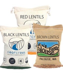 Red Lentils 4 LB | Brown Lentils 5LB | Black Beluga Lentils 4 LB | 13 LBS Total | Family Farmed in Pacific Northwest | Non-GMO | 100% Non Irradiated | Kosher | Vegan