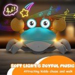 Crawling Crab Baby Toy, Upgraded Tummy Time Gifts for Newborn Babies 3-6 6-12 Month, Light-Up Walking Dancing Moving Crab with Music & Obstacle Avoidance, Rechargeable Sensory Development Toy (Green)