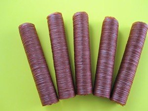 17 mm SLIM snack stick casings for homemade snack Slim Jim sausage. Just add beef, venison, pork etc. ENOUGH Casings for 23 lbs of meat. 5 strands per pack. Beef collagen product. USA