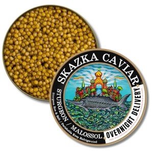 SKAZKA CAVIAR - Tsar Reserve Golden Osetra Caviar, Premium Light Golden Fish Roe Delicacy, Caviar Eggs from Osetra Sturgeon, Caviar Food, Overnight Delivery - Nutty Flavor - 4 Oz