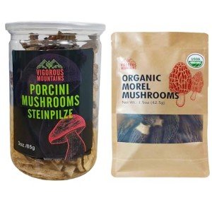 VIGOROUS MOUNTAINS Organic Dried Morel Mushrooms and Dried Porcini Mushrooms 3oz for Cooking
