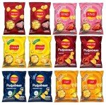 L.a.y.s Russia Potato chips Variety Pack of 12 (6 Flavors-Bacon, Swiss Cheese, Salt, Spring Onion Sour cream, Lobster, Crab) 60-70g Tony & Annies Candies Bundle Packs