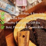 Exotic Jerky Gift Box for Men - 8 Piece Exotic Jerky & Meat Sticks Gift Set - Healthy Exotic Jerky Gift Box Includes Venison, Elk, Buffalo, and Wild Boar Jerky and Meat Sticks - Great Gifts For Men