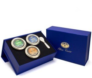 OLMA Gourmet Caviar Gift Box - Includes 6 oz of Siberian Osetra Aurora, Paddlefish & Hackleback Sturgeon Fish Roe & Mother of Pearl Serving Spoon - Overnight Delivery
