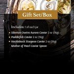 OLMA Gourmet Caviar Gift Box - Includes 6 oz of Siberian Osetra Aurora, Paddlefish & Hackleback Sturgeon Fish Roe & Mother of Pearl Serving Spoon - Overnight Delivery