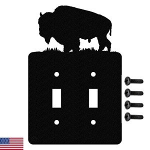 Buffalo Bison Double Toggle Light Switch Wall Plate (Double Toggle, Black)