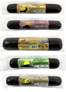 PEARSON RANCH SINCE 1959 Game Meat Summer Sausage Variety Pack of 5 Elk, Buffalo Wild Boar, & Fender Blend (rabbit, alligator, venison, elk, buffalo) Exotic Meat Summer Sausage Pack, Gluten-Free