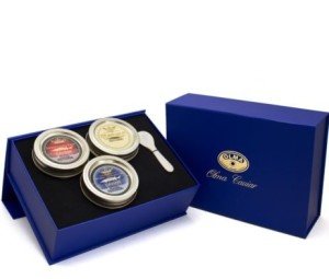 OLMA Gold Collection Black Caviar Gift Box - Includes 10.5 oz of Beluga Sturgeon, White Sturgeon, Osetra Caviar & Mother of Pearl Serving Spoon - Overnight Delivery