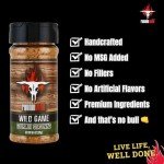 Gourmet Wild Game Seasoning | Premium Game Meat Rub for Venison, Lamb, Deer, Sausage, Jerky, Boar, Turkey, Elk, and more! | No Artificial Flavors, No MSG Added | Runnin' Wild Foods, 6.4 ounces