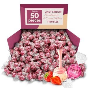 Strawberries & Cream 50ct - White Chocolate Truffles with a Smooth Melting Filling - Individually Wrapped Bulk Candy - Pink Wrapped Candy - Great Gift an Even Better Treat