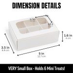 Modsy Baking Mini Truffle Boxes - White | VERY SMALL for 6 Treats - Window and Dividers | 5 x 3.5 x 1.57 Inches | Pack of 25
