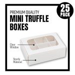 Modsy Baking Mini Truffle Boxes - White | VERY SMALL for 6 Treats - Window and Dividers | 5 x 3.5 x 1.57 Inches | Pack of 25