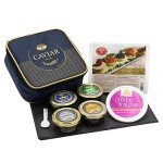 OLMA Majestic Caviar Gift Set - 8 oz (224g) of Caviar, Includes Kaluga Royal, Siberian Osetra Aurora, White Sturgeon, Paddlefish, Serving Spoon & Blinis - Superior Grade Fresh Roe Fish Eggs