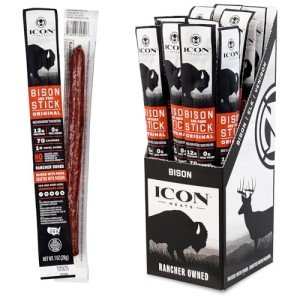 ICON Meats Bison and Pork Snack Sticks - Original Flavor - 24 Pack of Individually Wrapped Jerky Meat Sticks, USDA Approved, All Natural, Diet Friendly, High Protein, Low Calorie, Sugar Free