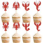 Cyodoos 24Pcs Crawfish Cupcake Toppers Lobster Cupcake Food Picks Bridal Shower Sea Animal Theme Baby Shower Kids Birthday Party Cake Decorations Supplies