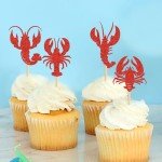 Cyodoos 24Pcs Crawfish Cupcake Toppers Lobster Cupcake Food Picks Bridal Shower Sea Animal Theme Baby Shower Kids Birthday Party Cake Decorations Supplies
