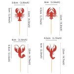 Cyodoos 24Pcs Crawfish Cupcake Toppers Lobster Cupcake Food Picks Bridal Shower Sea Animal Theme Baby Shower Kids Birthday Party Cake Decorations Supplies