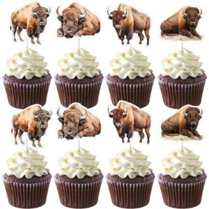 Wonmelody Bison Party Decor Bison Cupcake Topper Wild Animal Birthday Party Supply Western Farm Animal Cake Topper Bison Birthday Decor for Baby Shower Western Farm Animals 1st 2nd 3rd Birthday