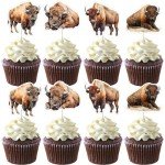 Wonmelody Bison Party Decor Bison Cupcake Topper Wild Animal Birthday Party Supply Western Farm Animal Cake Topper Bison Birthday Decor for Baby Shower Western Farm Animals 1st 2nd 3rd Birthday