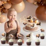 Wonmelody Bison Party Decor Bison Cupcake Topper Wild Animal Birthday Party Supply Western Farm Animal Cake Topper Bison Birthday Decor for Baby Shower Western Farm Animals 1st 2nd 3rd Birthday