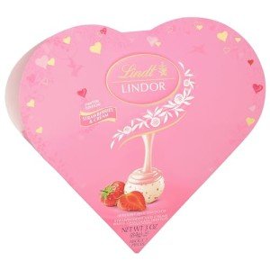 Lindt LINDOR Strawberries and Cream White Chocolate Candy Truffles Friend Heart, Valentine's Day White Chocolate with Strawberries and Cream White Truffle Filling, 3 oz.