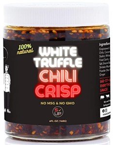 SAUCE UP 100% Natural Artisan Chili-Crisp 6oz- Premium 13 Ingredients, Vegan, Keto, GF, Zero Msg, Flavor Bomb, Crafted in NYC(Hot, Sweet, Crispy, Umami, Smoky, Savory)- Good on Anything Chili Sauce (White Truffle)