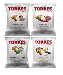 Torres Spanish Papas Fritas Potato Chips 4 Flavor Variety Pack Black Truffle, Mediterranean Herb, Sparkling Wine, Iberico Ham (4)