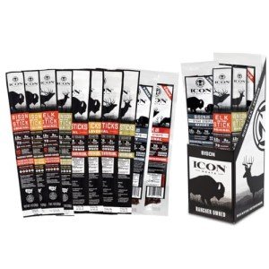 ICON Meat Stick and Steak Strip Sampler Gift Box - 10 Snacks Per Box - Assorted Flavors of Bison, Elk, Venison, Beef and Pork Jerky Sticks and Strips - USDA Approved, All Natural Artisan Meats