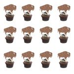 24Pcs Brown Bison Cake Decorations, Buffalo Cake Topper, Glitter Western Bison Cake & Cupcake Topper for Boys Baby Shower Western Farm Animals Theme Wild West Party Decoration Supplies