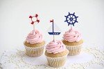 Confetti! 24 Pieces Nautical Cupcake Toppers for Ocean Sailing Theme Party Birthday Party Baby Shower Wedding Party Decorations (Sailboat, Whale, Crab, Anchor, Life Ring, Helm)