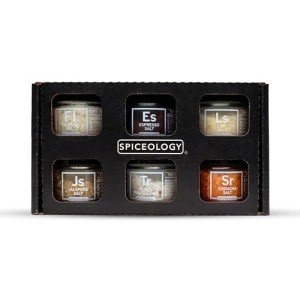 Spiceology - Gourmet Luxe Infused Salt Sampler Gift Set - Set of 6 - Flavors Include: Fleur de Sel, Espresso, Lime, Jalapeno, Black Truffle, Sriracha