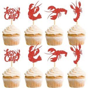 Ercadio 24 Pack Crawfish Cupcake Toppers Red Glitter Lobster Cupcake Picks Ocean Lobster Theme Party Baby Shower Birthday Party Cake Decorations Supplies