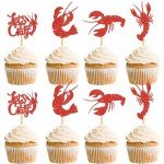 Ercadio 24 Pack Crawfish Cupcake Toppers Red Glitter Lobster Cupcake Picks Ocean Lobster Theme Party Baby Shower Birthday Party Cake Decorations Supplies