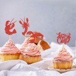 Ercadio 24 Pack Crawfish Cupcake Toppers Red Glitter Lobster Cupcake Picks Ocean Lobster Theme Party Baby Shower Birthday Party Cake Decorations Supplies