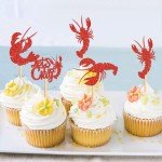 Ercadio 24 Pack Crawfish Cupcake Toppers Red Glitter Lobster Cupcake Picks Ocean Lobster Theme Party Baby Shower Birthday Party Cake Decorations Supplies
