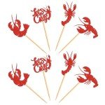 Ercadio 24 Pack Crawfish Cupcake Toppers Red Glitter Lobster Cupcake Picks Ocean Lobster Theme Party Baby Shower Birthday Party Cake Decorations Supplies