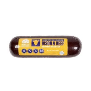 Apex Wild Game Summer Sausage, Bison and Grassfed Beef, Antibiotic Free, Nitrate Free, Low Sugar, Gluten Free, Keto, Paleo, 12oz Summer Sausage